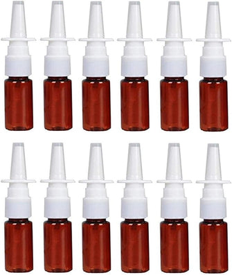 VASANA 12PCS Amber Plastic Empty Refillable Nasal Fine Mist Spray Bottles Makeup Water Travel Container For Perfumes Essential Oils Use Saline Applications