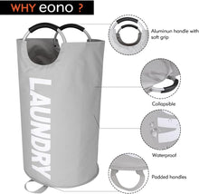 Amazon Brand  Eono 90L Large Laundry Basket, Collapsible Fabric Laundry Hamper, Foldable Clothes Bag, Folding Washing Bin- Grey, L