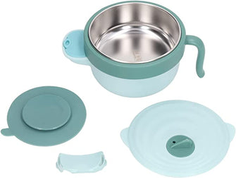 Baby Feeding Set, Toddlers Feeding Supplies with Suction Base Silicone Baby Bowl Insulation Plate Microwave Dishwasher Safe Detachable Stainless Steel Interior Infant Feeding Bowl(Green)