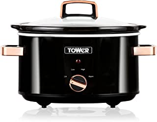 Tower T16018RG 3.5 Litre Stainless Steel Slow Cooker with 3 Heat Settings and Keep Warm Function, 3.5L, 210W, Black and Rose Gold