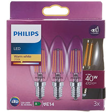 Philips LED Classic 40W B35 LED Candle Filament Bulb, 2700K Yellow Light, E14 Slim Hear, Dimmable, 3 Points