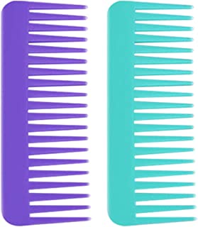 2 pcs Large Detangling Comb, Wide Tooth Comb for Curly Wet Dry Hair No Handle Detangler Styling Shampoo Comb for Thick Fine Womens Girls (Light Green, Purple)
