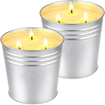 2 Pack 15oz Large Citronella Candles Outdoor Indoor, VICBAY 3 Wicks Lemograss Candle Set up to 200 Hours Burning, 100% Natural Soy Wax Large Iron Bucket Candles for Home Patio Yard Garden Camping