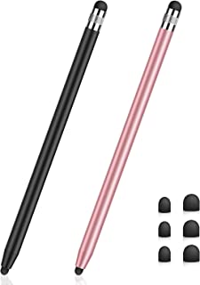 MEKO Stylus Pens for Touch Screens, Universal Tablet Pen Capacitive 2 in 1 Stylus for iPhone/iPad/pro/Mini/Air/Samsung/Tablet with 6 Replace Tips( Black+Rose Gold)