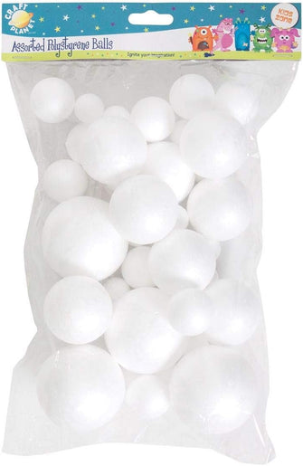 Craft Planet Docrafts Polystyrene Balls, Assorted Sizes,White, (Pack of 40)