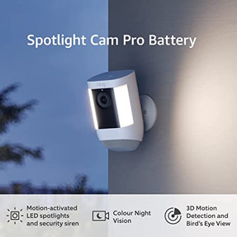 Ring Spotlight Cam Pro Battery by Amazon | Outdoor Security Camera 1080p HDR Video, 3D Motion Detection, Bird's-Eye View, LED Spotlights, alternative to CCTV | 30-day free trial of Ring Protect