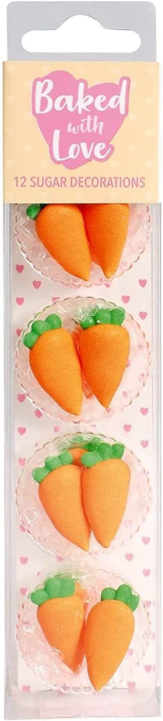 Baked With Love 12 Carrots Sugar Decorations,Orange