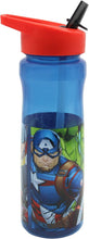 Marvel Avengers Water Bottle with Straw  Reusable Kids 600ml PP in Blue & Red  Official Merchandise by Polar Gear  BPA Free & Recyclable Plastic  for School Nursery Sports Picnic, Multi Coloured