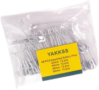 Safety Pins Large for Clothe & Blanket, 4-Size Pack-Strong Nappy Pins - Rust-Resistant,Nickel Plated Steel Set - Best Sewing pins for Baby Art Craft Clothing Skirts Kilts Brooch Making(48pcs)