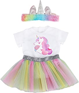 ZWOOS Doll Clothes for Baby Dolls, Unicorn Romper Top and Skirt and Headband for 14-16 inches Dolls (35-43 cm), Set of 3