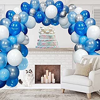 Balloon Arch Kit,Blue Balloons Garland Arch Kit 117 Pcs Blue Balloon White Silver Balloons for Wedding,Birthday Party,Baby Shower Decoration