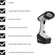 Swan Portable Garment Steamer, Lightweight, Jet Steam, Cloth Friendly Ceramic Coated Steam Panel, Removes Bacteria and Odours, 1500W, 300ml Water Tank, 25 g Steam Rate, SI12022N, Black