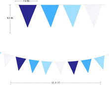 10M/32.8Ft Blue White Bunting Banner Party Decorations Fabric Pennant Triangle Flag Garland for Wedding Birthday Baby Shower Ahoy Anchor Nautical Pirate Under The Sea Christmas Winter Home Decoration