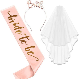 Bride to Be Sash and Hen Party Accessories Kit - Includes Sash, Tiara, Bride Veil with Comb, Ideal for Bridal Showers, Bachelorette Parties, and Weddings - Perfect for Brides-to-Be,3 Pack