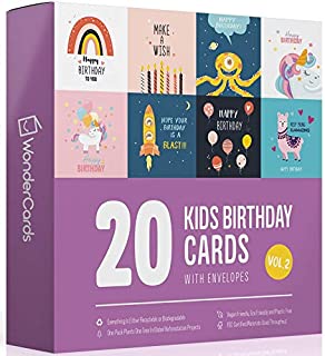 20 x Childrens Birthday Cards Multi-Pack | Square Cards 15cm x 15cm | Large Mix Suitable for Kids, Boys and Girls, Gloss Finish On Symbol Card with Envelopes Great Assorted Choice for Children