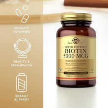 Solgar Biotin 5000 mcg Vegetable Capsules - High Strength Formula - Supports Hair Growth, Glowing Skin, Energy & Vitality - Health Supplement - Sugar Free - Suitable for Vegans - Pack of 50