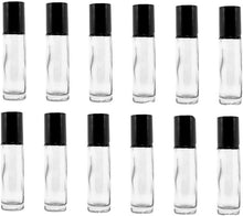 0.33oz / 10ml Empty Refillable Glass Roll On Bottles with Black Cap Perfect for Aromatherapy Perfumes Essential Oils Lip Gloss and More (Pack of 12)