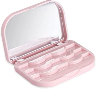 Empty Eyelashes Storage Box, 3 Layer False Eyelash Travel Case Fake Eye Lash Organizer with Mirror Can Store 3 Pairs (Pink)