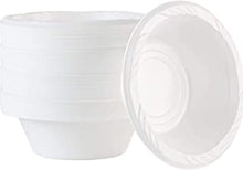 Shefa Pack of 100 White Bowls - Plastic Bowl for Soup, Reusable & Washable Dinnerware, Microwave-Safe Crockery - Ideal Set for Birthday, Parties, Camping, Catering (12 oz Bowls, White)