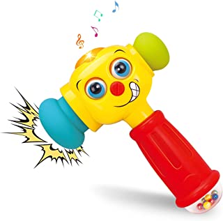 Baby Toys for 1 Year Old Boys Girls with Rattle, Musical Hammer Light up Music Sound Troddler Kids Toys Age 1 2 3, Grab Shake Pound Funny Expressions Activity Sensory Baby Girl Boy Toys 6 12 18 Months