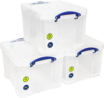 Really Useful Box 3x35 Litre Plastic Storage Box, Clear