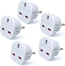 Travel Adapter - UK to EU Euro European adapter White Plug 2 Pin - Pack of 5