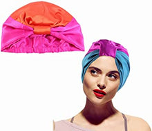 Silk Bonnet Sleeping Cap Night Head Cover Wide Band Satin Bonnet for Women and Girls Hair Protection (Blue&Red) (Blue & Red)