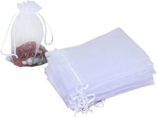 100pcs Organza Bags White, 10 x 15cm Medium Organza Wedding Favour Drawstring Bags Jewellery Bags Candy Mesh Pouches for Small Gift