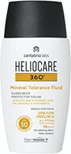 Heliocare 360 Mineral Tolerance Fluid SPF50 50ml / Mineral Sunscreen For Face/Daily UVA UVB Visible Light and infrared-A Hypoallergenic Sun Protection/Silky Transparent Finish