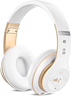 6S Wireless Headphones Over Ear, [40 Hrs Playtime] Hi-Fi Stereo Foldable Wireless Stereo Headsets Earbuds with Built-in Mic,Volume Control, FM for iPhone/Samsung/iPad/PC（White & Gold）