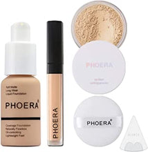 Phoera Foundation Full Coverage Makeup Set - Includes Nude 30ml Matte Foundation, Phoera Concealer (Neutral), Cool Beige Setting Powder & Silicone Blender Sponge for Easy Application