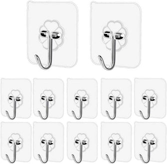 Pubiao Self Adhesive Hooks Heavy Duty Anti-Skid Traceless Sticky Hook for Kitchen Bathroom Clothes Office Ceiling Hanger -12 Pack