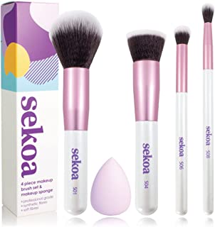 Amazon Brand - Sekoa Makeup Brush Set & Beauty Makeup Sponge, Complete Set of Essential Makeup Brushes, Powder/Blush, Foundation, Concealer, Eye Blending, & Foundation Blending Sponge