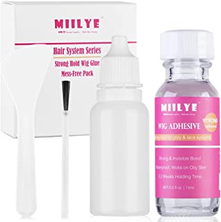 Waterproof Wig Glue, Clear| Invisible| Mess-Free MIILYE Hair Replacement Bonding Glue, Strong Hold Acrylic Adhesive for Lace Front Wigs and Poly Hairpieces, Toupee, Cosmetic Hair Systems, 0.5oz/ 15ml