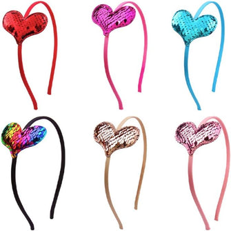 Beaupretty 6PCS Sequin Headbands Glitter Heart Hairbands Love Shape Shiny Hair Hoop for Girls Kids Children