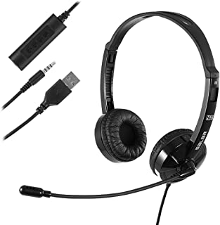 USB Headset with Microphone Noise Cancelling & Audio Controls, Stereo PC Headphone for Business Skype Call Center Office Computer, Clearer Voice, Super Light, Ultra Comfort (1-Black)