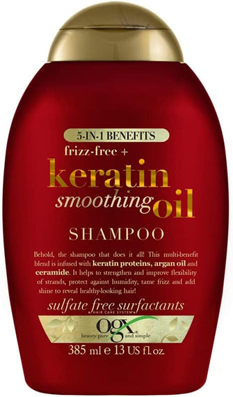 OGX Anti Frizz Keratin Smoothing Oil 5 in 1 Sulfate Free Hair Shampoo, 385ml