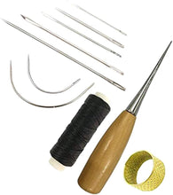 tao pipe 10 Pieces Curved Upholstery Hand Sewing Needles Sewing Needles with Leather Waxed Thread Cord Drilling Awl and Thimble for Leather Repair