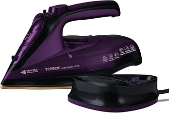 Tower T22008 CeraGlide Cordless Steam Iron with Ceramic Soleplate and Variable Steam Function, Purple