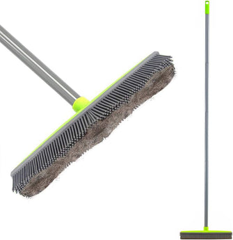 Lanhope Rubber Broom Indoor with 59 inch Long Handle & 12.6 inch Squeegee Edge, Sweeping Brush Artificial Grass Rake Garden Broom Outdoor for Pet Cat Dog Hair Carpet Tile Clean (Multi Segment Handle)