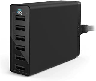 Anker PowerPort 60 W 6-Port Family-Sized Desktop USB Charger with PowerIQ Technology for Smartphones - Black