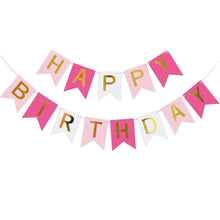 TOYVENTURES Pink Happy Birthday Banner with Gold Letters, Banner for Party Decorations, Swallowtail Flag Happy Birthday Sign, gold happy birthday banner for Kids Girls Birthday (Gold Letters)