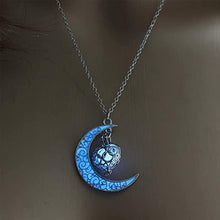 Handcess Moon Luminous Necklaces Heart Beads Glow Pendant Necklaces Silver Crescent Luminous Necklace Jewelry Chains for Women and Girls