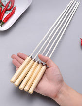 ShreeFit 12Pcs BBQ Skewers Reusable Metal Flat Barbecue Kebab Skewer with Wooden Handle BBQ Accessories Stick Needles Outdoor Camping Cooking Tools