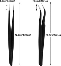 Sularpek 2 Pcs Lash Tweezers, Eyelash Extension Tweezers, Fine Point Tweezers, Nail Art Tweezers, for Eyelash Extensions, Eyebrows and Facial Hair Removal and Craft, Makeup Tools(Black)