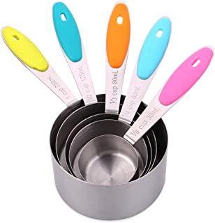 H&S Measuring Cup Set of 5 Stainless Steel Metal Measure Spoon Cups for Baking Cooking American Kitchen