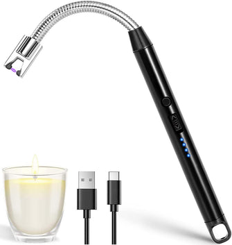 IDEALHOUSE Candle Lighter, Electric Lighter,USB Rechargeable Arc Lighter,Windproof Flameless Electronic Lighters with LED Battery Display Long Flexible Neck for Candles, Gas Stoves, Camping, Barbecue