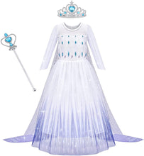 AOOWU Princess Elsa Dress Costume, Luxury Princess Dress with Shining Long Cape, Snow Party Dress Elsa Princess Costume for Girls Toddler Cosplay Elsa Dress Up