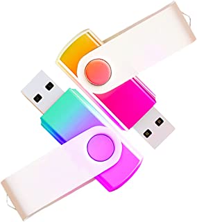 2 Pack 64GB USB Flash Drives Gradient Color USB 2.0 Memory Stick Wholesale Bulk Swivel Design Thumb Drive for Data Storage (Purple Cyan, Golden Pink)