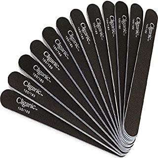 12 Pack Nail File Set: 180/240 Grit | Professional Washable Double Sided Emery Board - Buffer Files Kit | Cliganic 90 Days Warranty